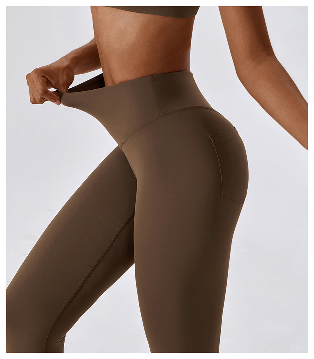 Nude Feel High Waist Hip Lift Yoga Pants Pocket Belly Contracting