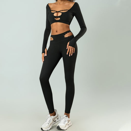 Beauty Back Hollow Out High Waist Workout Training Yoga Suit