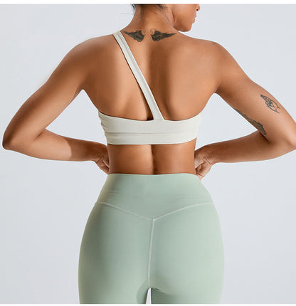 Oblique One-shoulder Yoga Clothes Suit Women's Front Pleated Peach Yoga Pants