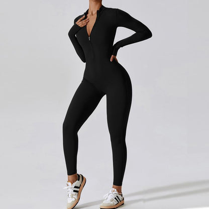 Autumn Long Sleeve Zipper Tight Hip Training Yoga Jumpsuit