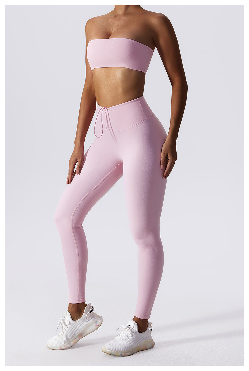 European And American Drawstring Belly Contracting Nude Feel High Waist Yoga Pants